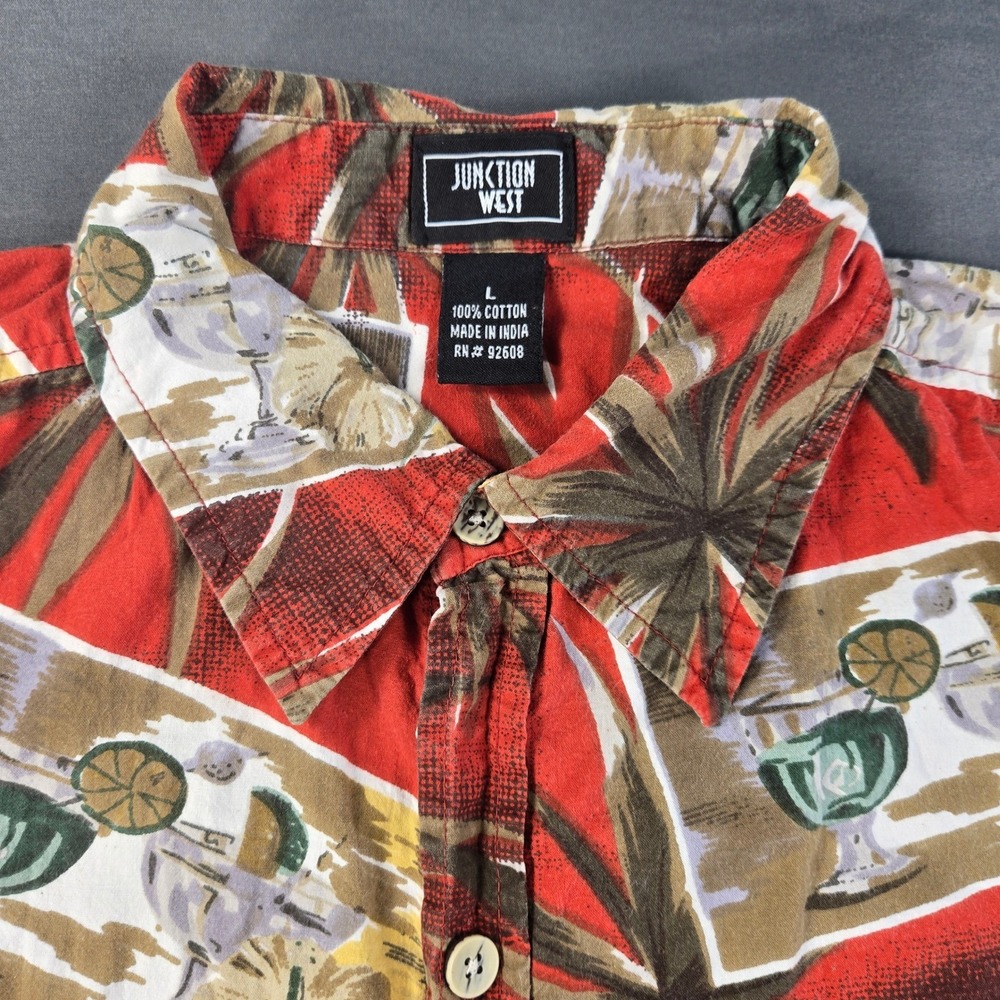 Junction West Mens Tropical Cocktail Palm Print Short Sleeve Button Down Shirt L